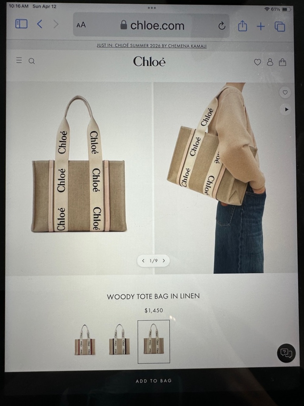 Chloe Woody Tote Bag in Linen and Cement Pink - Picture 6 of 6